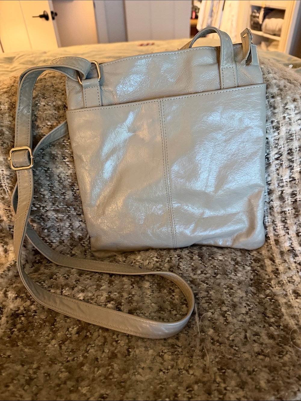 Leather Crossbody Bag - Light Gray